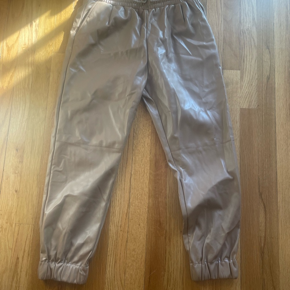 Faux brown leather joggers
